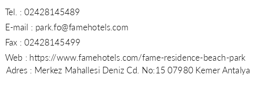 Fame Residence Park telefon numaralar, faks, e-mail, posta adresi ve iletiim bilgileri